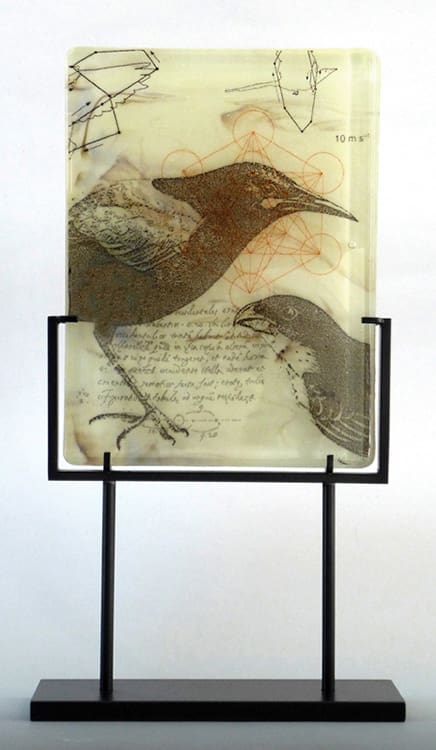A glass plate with two birds on it