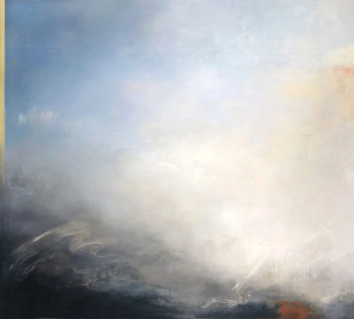 A painting of the sky with clouds and sun