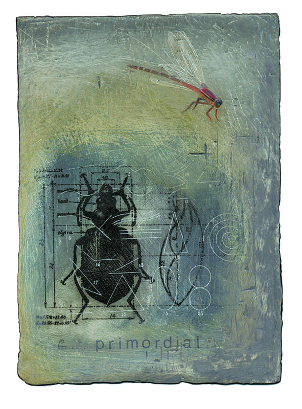 A painting of bugs and a bug on it
