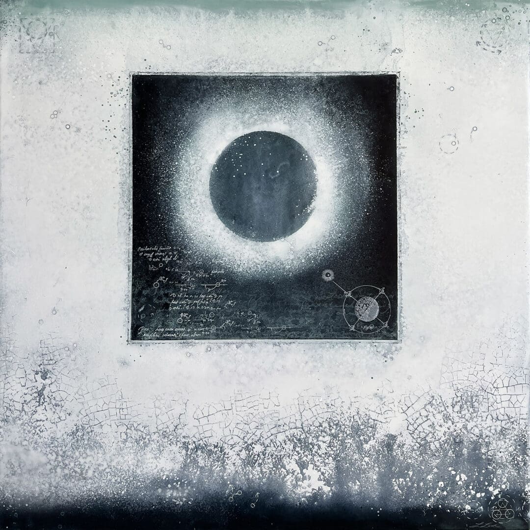 A painting of an eclipse in the middle of the night.