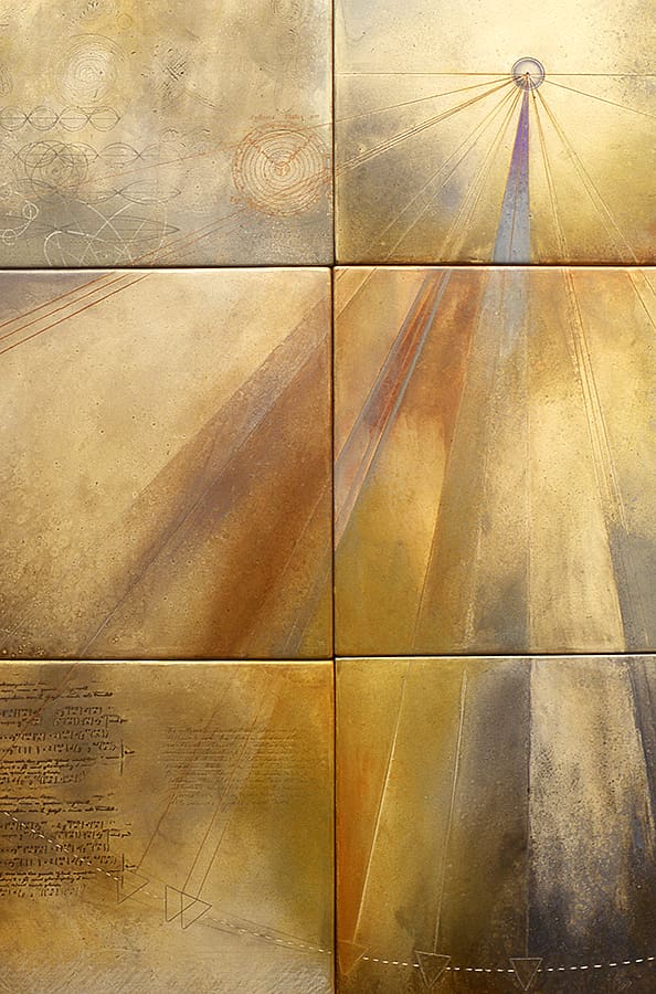 A close up of the wall with some brown and yellow colors