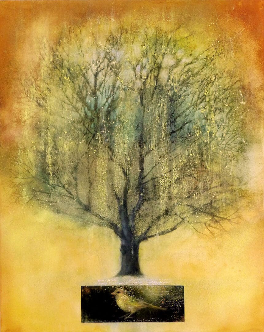 A painting of a tree with no leaves